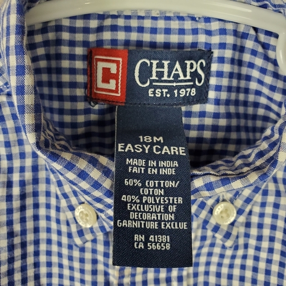 Chaps  Button Down Gingham Shirt 18M Blue White - Picture 2 of 9